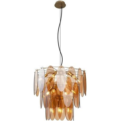 QAZQA Art Déco Hängelampe Gold mit Bernsteinfarbenem Glas Oval 14 Lichter Mochan QAZQA Art Déco Hängelampe Gold mit Bernsteinfarbenem Glas Oval 14 Lichter Mochan