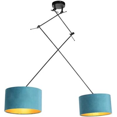 QAZQA Hängelampe mit Samtschirmen Blau mit Gold 35 cm Blitz II Schwarz QAZQA Hängelampe mit Samtschirmen Blau mit Gold 35 cm Blitz II Schwarz
