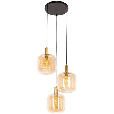 QAZQA Design Hängelampe Schwarz mit Messing und Braunem Glas 3 Lichter Zuzanna QAZQA Design Hängelampe Schwarz mit Messing und Braunem Glas 3 Lichter Zuzanna