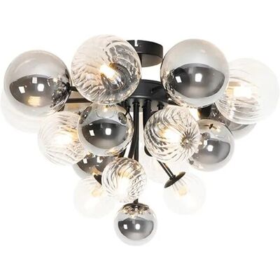 QAZQA Schwarzes Rauch- und Klarglas 10-Licht Deckenlampe - Art Déco QAZQA Schwarzes Rauch- und Klarglas 10-Licht Deckenlampe - Art Déco