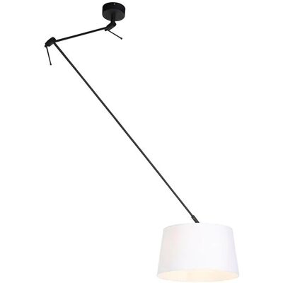 QAZQA Hängelampe mit Leinenschirm Weiß 35 cm Blitz I Schwarz QAZQA Hängelampe mit Leinenschirm Weiß 35 cm Blitz I Schwarz