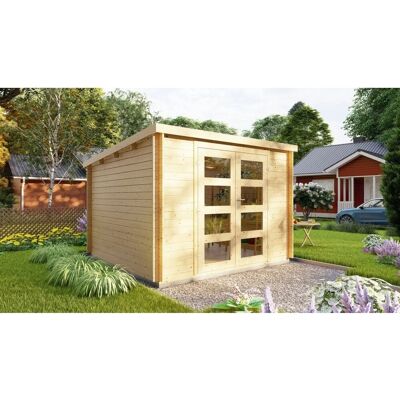 Finn Art Blockhaus 28mm Flachdach Gartenhaus Holz 3x2,4m Funny 1 ohne Fußboden Finn Art Blockhaus 28mm Flachdach Gartenhaus Holz 3x2,4m Funny 1 ohne Fußboden