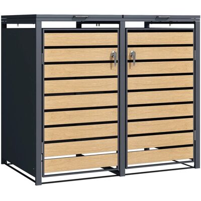 KARAT Mülltonnenbox Johan Edelstahlrahmen und Holzdekor 132 x 80 x 116 cm 2 Türen KARAT Mülltonnenbox Johan Edelstahlrahmen und Holzdekor 132 x 80 x 116 cm 2 Türen
