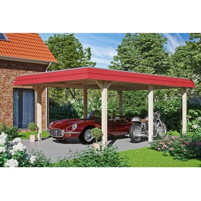 SKANHOLZ Wendland Carport - 409x628 cm - Beige - Aluminiumdach - Rote Blende SKANHOLZ Wendland Carport - 409x628 cm - Beige - Aluminiumdach - Rote Blende