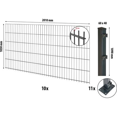 Floraworld Doppelstabmatten-Zaunset mit Bodenplatte Anthrazit 103 cm x 2000 cm Floraworld Doppelstabmatten-Zaunset mit Bodenplatte Anthrazit 103 cm x 2000 cm