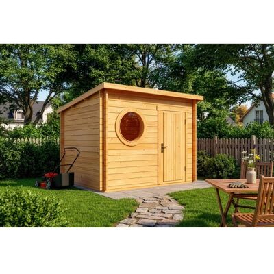 Alpholz Holz-Gartenhaus Maria Rondo A 300x270cm in Imprägniert Pinie 34mm Wandstärke Alpholz Holz-Gartenhaus Maria Rondo A 300x270cm in Imprägniert Pinie 34mm Wandstärke