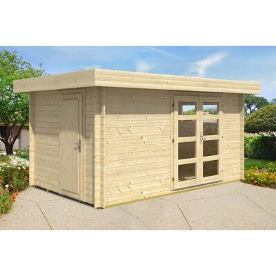 Alpholz Gartenhaus 2-Raum Kampen 460 cmx 310 cm Flachdach Hellbraun Alpholz Gartenhaus 2-Raum Kampen 460 cmx 310 cm Flachdach Hellbraun
