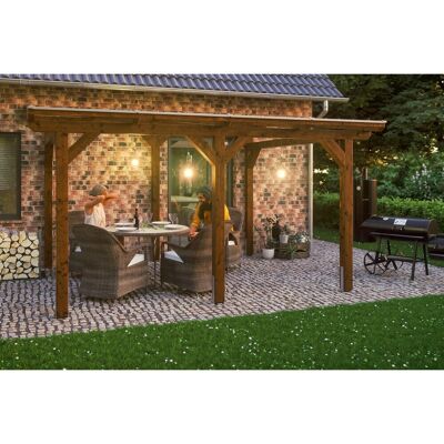 Skan Holz Terrassenüberdachung Siena 434 x 300 cm Leimholz Nussbaum Skan Holz Terrassenüberdachung Siena 434 x 300 cm Leimholz Nussbaum