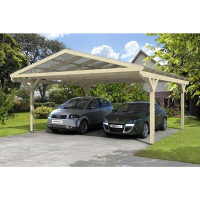SKANHOLZ Westerwald Carport - Beige, 570x648cm, unbehandelt, 2 Fahrzeuge SKANHOLZ Westerwald Carport - Beige, 570x648cm, unbehandelt, 2 Fahrzeuge