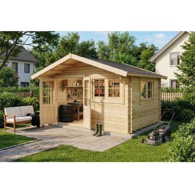 Alpholz Gartenhaus Set Gabriel 438x367cm Naturbelassen 28mm Wandstärke inkl. Boden & Dacheindeckung Alpholz Gartenhaus Set Gabriel 438x367cm Naturbelassen 28mm Wandstärke inkl. Boden & Dacheindeckung