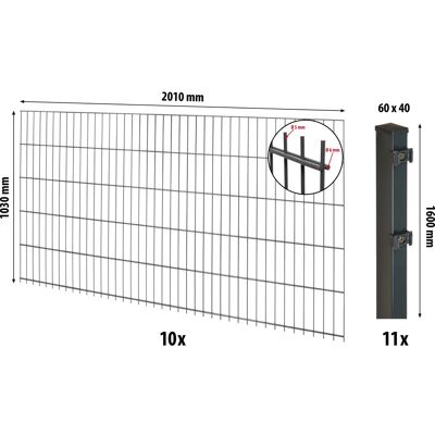 Floraworld Doppelstabmatten-Zaunset mit Pfosten 6 x 4 cm Anthrazit 103 x 2000 cm Floraworld Doppelstabmatten-Zaunset mit Pfosten 6 x 4 cm Anthrazit 103 x 2000 cm