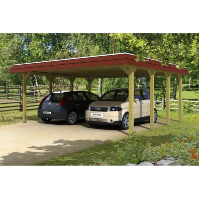 SkanHolz Spreewald Carport - Rot - 585x589cm - Flachdach SkanHolz Spreewald Carport - Rot - 585x589cm - Flachdach