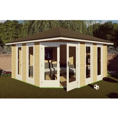 Finn Art Blockhaus 40mm 5 Eck Holz Gartenhaus 4x4 m York 3 mit Doppeltür und 28mm Fußboden Finn Art Blockhaus 40mm 5 Eck Holz Gartenhaus 4x4 m York 3 mit Doppeltür und 28mm Fußboden