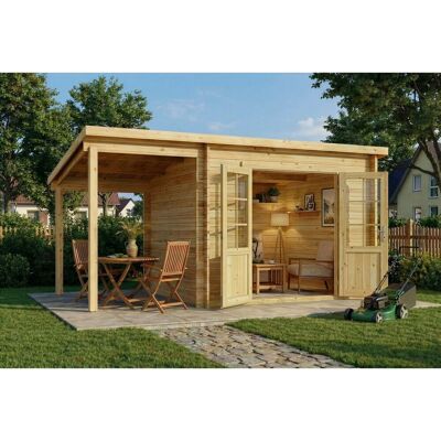 Alpholz Holz-Gartenhaus Maria 450x269cm mit Schleppdach Naturbelassen 34mm Wandstärke Alpholz Holz-Gartenhaus Maria 450x269cm mit Schleppdach Naturbelassen 34mm Wandstärke