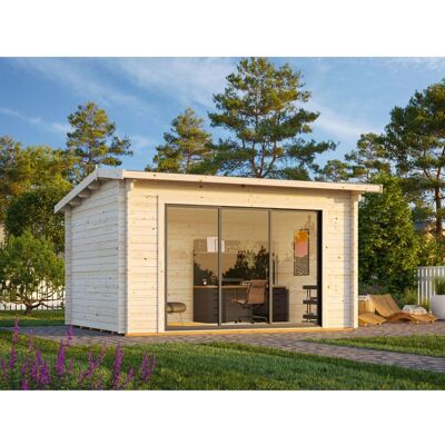 Palmako Ines Gartenhaus - 4,3m x 3,8m, 44mm Wände, Satteldach, Schiebetür Palmako Ines Gartenhaus - 4,3m x 3,8m, 44mm Wände, Satteldach, Schiebetür