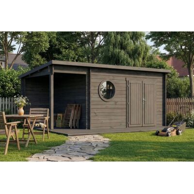 Alpholz Holz-Gartenhaus Maria Rondo C 550x270cm Imprägniert Grau 34mm Wandstärke Alpholz Holz-Gartenhaus Maria Rondo C 550x270cm Imprägniert Grau 34mm Wandstärke