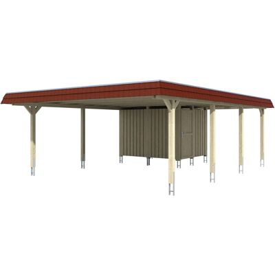 Skan Holz Doppelcarport Wendland Schiefergrau +Anbau 630x879 cm Alu-Dach Rot Skan Holz Doppelcarport Wendland Schiefergrau +Anbau 630x879 cm Alu-Dach Rot