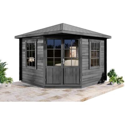 Alpholz 5-Eck Gartenhaus Monica 300 x 300 cm aus Holz mit 40 mm Wandstärke in Grau Alpholz 5-Eck Gartenhaus Monica 300 x 300 cm aus Holz mit 40 mm Wandstärke in Grau