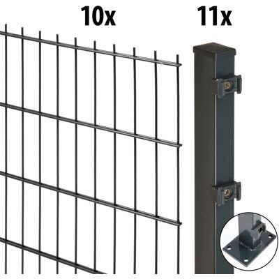 Floraworld Doppelstabmatten-Set mit Bodenplatte 120 cm x 20 m 60/40 Anthrazit Floraworld Doppelstabmatten-Set mit Bodenplatte 120 cm x 20 m 60/40 Anthrazit
