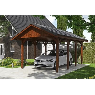 Skanholz Wallgau Carport - Imprägniertes Holz - 380x600cm - Braun - Satteldach Skanholz Wallgau Carport - Imprägniertes Holz - 380x600cm - Braun - Satteldach