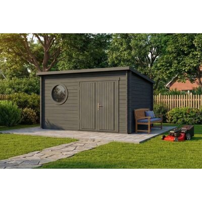 Alpholz Holz-Gartenhaus Maria Rondo B 400x320cm Imprägniert Grau 34mm Wandstärke Alpholz Holz-Gartenhaus Maria Rondo B 400x320cm Imprägniert Grau 34mm Wandstärke