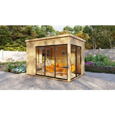 Finn Art Blockhaus 45mm Flachdach Holz-Gartenhaus 360x250 cm Sydney 30 mit Schiebetür und 28mm Fußboden Finn Art Blockhaus 45mm Flachdach Holz-Gartenhaus 360x250 cm Sydney 30 mit Schiebetür und 28mm Fußboden
