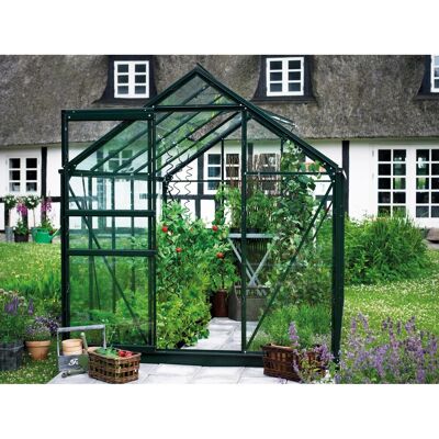 Halls Beliebtes Gewächshaus 6x6 - Aluminium, Grün, 3mm Glas - Garten Gewächshaus Halls Beliebtes Gewächshaus 6x6 - Aluminium, Grün, 3mm Glas - Garten Gewächshaus