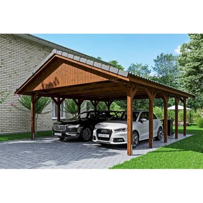 Skan Holz Satteldach-Carport Wallgau Nussbaum 620 x 750 cm Dachlattung Skan Holz Satteldach-Carport Wallgau Nussbaum 620 x 750 cm Dachlattung