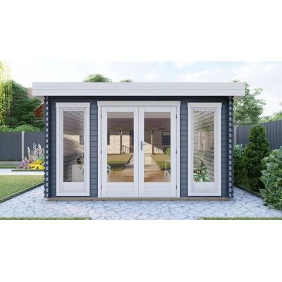 Finn Art Blockhaus 40mm Flachdach Gartenhaus aus Holz 4x3 m York 7 mit 18mm Fußboden Finn Art Blockhaus 40mm Flachdach Gartenhaus aus Holz 4x3 m York 7 mit 18mm Fußboden