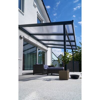 Gutta Terrassenüberdachung Premium (BxT) 410 cm x 406 cm Anthrazit Polycarbonat Klar Gutta Terrassenüberdachung Premium (BxT) 410 cm x 406 cm Anthrazit Polycarbonat Klar