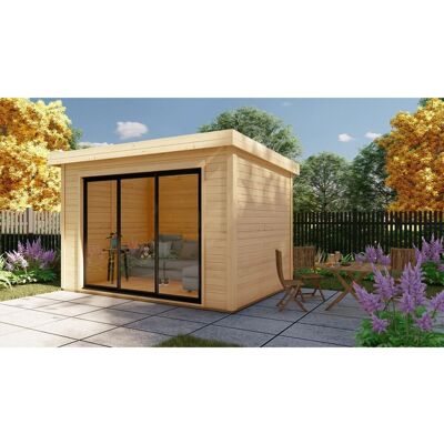 Finn Art Blockhaus 28mm Flachdach Gartenhaus Holz 3,6x3,65m Sydney 54 mit Schiebetür ohne Fußboden Finn Art Blockhaus 28mm Flachdach Gartenhaus Holz 3,6x3,65m Sydney 54 mit Schiebetür ohne Fußboden