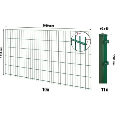 Floraworld Doppelstabmatten-Zaunset mit Pfosten 6 x 4 cm Grün 103 x 2000 cm Floraworld Doppelstabmatten-Zaunset mit Pfosten 6 x 4 cm Grün 103 x 2000 cm