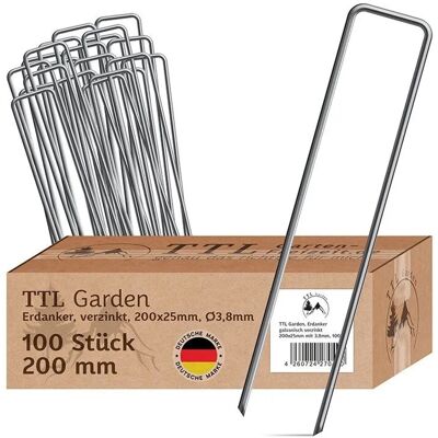 TTL GARDEN 100 x Erdanker 200 x 25 mm Ø 3,8 mm Stahl Verzinkt Bodenanker Heringe für Gartenvlies Unkrautvlies Vogelschutznetz Camping TTL GARDEN 100 x Erdanker 200 x 25 mm Ø 3,8 mm Stahl Verzinkt Bodenanker Heringe für Gartenvlies Unkrautvlies Vogelschutznetz Camping