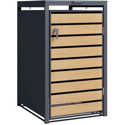 KARAT Mülltonnenbox Johan Edelstahlrahmen und Holzdekor 68 x 80 x 116 cm 1 Tür KARAT Mülltonnenbox Johan Edelstahlrahmen und Holzdekor 68 x 80 x 116 cm 1 Tür