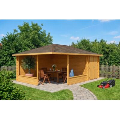 Alpholz 5-Eck Gartenlaube Maik-40 Natur 600 cm x 425 cm, imprägniert Alpholz 5-Eck Gartenlaube Maik-40 Natur 600 cm x 425 cm, imprägniert