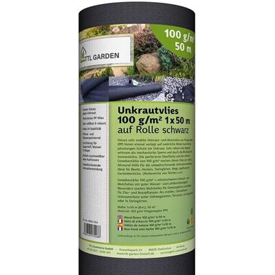 TTL GARDEN Unkrautvlies 100g/m² 1x50m Schwarz 50m² Gartenvlies Mulchvlies UV-stabil Wasserdurchlässig für Beet & Wege TTL GARDEN Unkrautvlies 100g/m² 1x50m Schwarz 50m² Gartenvlies Mulchvlies UV-stabil Wasserdurchlässig für Beet & Wege