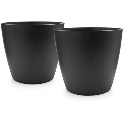 BigDean 2 Stück Blumentopf Übertopf aus Kunststoff Blumentopf in Modernem Look Graphit 24 cm Übertopf für Innen oder Außen BigDean 2 Stück Blumentopf Übertopf aus Kunststoff Blumentopf in Modernem Look Graphit 24 cm Übertopf für Innen oder Außen
