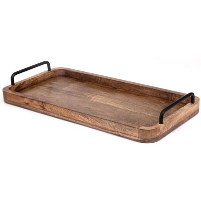 Relaxdays Serviertablett Mangoholz Eisen Braun Schwarz mit 2 Griffen Hoher Rand 6,5 cm x 50 cm x 25 cm 1,3 kg Relaxdays Serviertablett Mangoholz Eisen Braun Schwarz mit 2 Griffen Hoher Rand 6,5 cm x 50 cm x 25 cm 1,3 kg