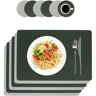 Relaxdays Platzdeckchen mit Untersetzern Kunstleder Grau-Grün Beidseitig Verwendbar 6er Set 30 cm x 43 cm Relaxdays Platzdeckchen mit Untersetzern Kunstleder Grau-Grün Beidseitig Verwendbar 6er Set 30 cm x 43 cm