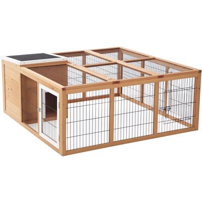 PawHut Kaninchenstall mit Dach zum Öffnen mit Freigehege Natur 123 x 120 x 52 cm PawHut Kaninchenstall mit Dach zum Öffnen mit Freigehege Natur 123 x 120 x 52 cm
