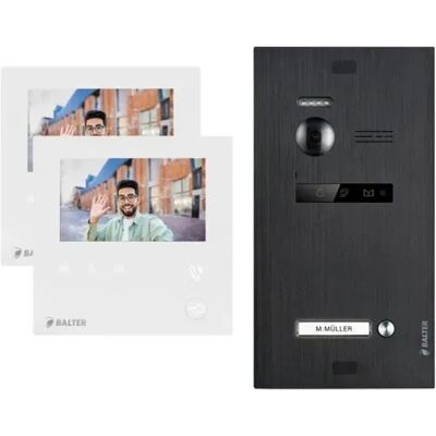 Balter Evo Mini Video Türsprechanlage mit 2x 4,3 Zoll Monitor 2-Draht Bus Komplettsystem für 1-Familienhaus Schwarz Balter Evo Mini Video Türsprechanlage mit 2x 4,3 Zoll Monitor 2-Draht Bus Komplettsystem für 1-Familienhaus Schwarz