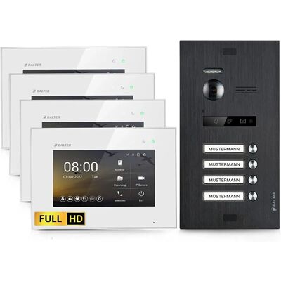 Balter EVO-HD Video-Türsprechanlage für Vierfamilienhaus mit 4x 7 Zoll Monitor Weiß-Schwarz Balter EVO-HD Video-Türsprechanlage für Vierfamilienhaus mit 4x 7 Zoll Monitor Weiß-Schwarz