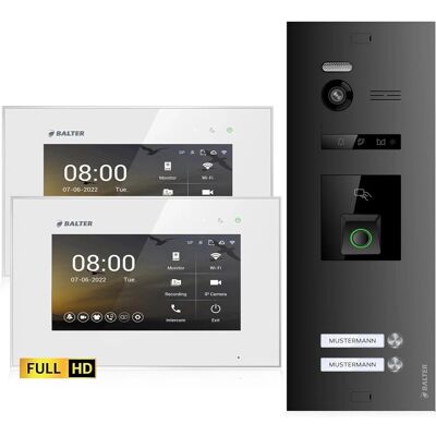 Balter EVO-HD Video-Türsprechanlage mit Fingerprint für Zweifamilienhaus mit 2x 7 Zoll Monitor Weiß-Schwarz Balter EVO-HD Video-Türsprechanlage mit Fingerprint für Zweifamilienhaus mit 2x 7 Zoll Monitor Weiß-Schwarz