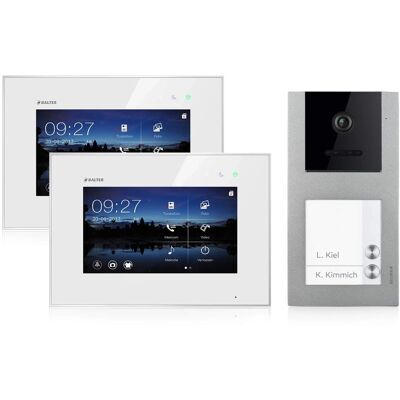 Balter EVO Video-Türsprechanlage Aufputz für Zweifamilienhaus mit 2x 7 Zoll Monitor Silber-Weiß Balter EVO Video-Türsprechanlage Aufputz für Zweifamilienhaus mit 2x 7 Zoll Monitor Silber-Weiß