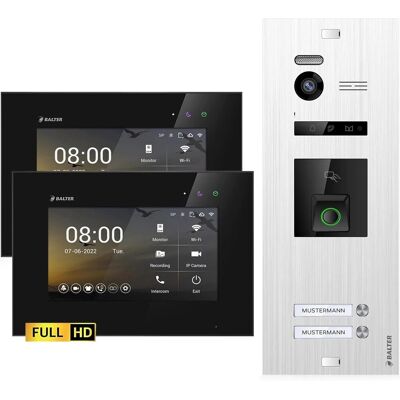 Balter EVO-HD Video-Türsprechanlage mit Fingerprint für Zweifamilienhaus mit 2x 7 Zoll Monitor Silber-Schwarz Balter EVO-HD Video-Türsprechanlage mit Fingerprint für Zweifamilienhaus mit 2x 7 Zoll Monitor Silber-Schwarz