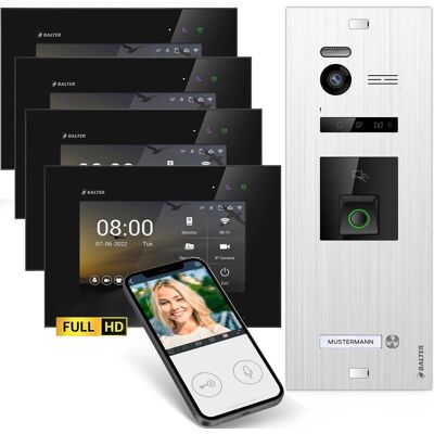 Balter EVO-HD Video-Türsprechanlage mit Fingerprint und App für Einfamilienhaus mit 4x 7 Zoll Monitor Silber-Schwarz Balter EVO-HD Video-Türsprechanlage mit Fingerprint und App für Einfamilienhaus mit 4x 7 Zoll Monitor Silber-Schwarz