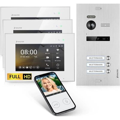 Balter EVO-HD Video-Türsprechanlage mit App für Dreifamilienhaus mit 3x 7 Zoll Monitor Silber-Weiß Balter EVO-HD Video-Türsprechanlage mit App für Dreifamilienhaus mit 3x 7 Zoll Monitor Silber-Weiß