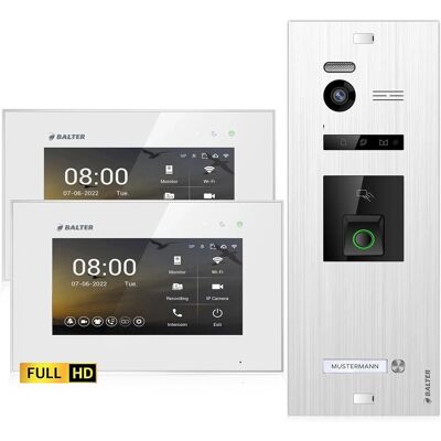 Balter EVO-HD Video-Türsprechanlage mit Fingerprint für Einfamilienhaus mit 2x 7 Zoll Monitor Silber-Weiß Balter EVO-HD Video-Türsprechanlage mit Fingerprint für Einfamilienhaus mit 2x 7 Zoll Monitor Silber-Weiß