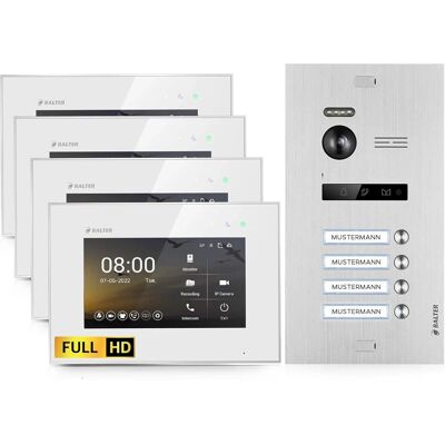 Balter EVO-HD Video-Türsprechanlage für Vierfamilienhaus mit 4x 7 Zoll Monitor Silber-Weiß Balter EVO-HD Video-Türsprechanlage für Vierfamilienhaus mit 4x 7 Zoll Monitor Silber-Weiß