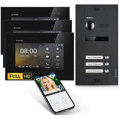 Balter EVO-HD Video-Türsprechanlage mit App für Dreifamilienhaus mit 3x 7 Zoll Monitor Schwarz Balter EVO-HD Video-Türsprechanlage mit App für Dreifamilienhaus mit 3x 7 Zoll Monitor Schwarz